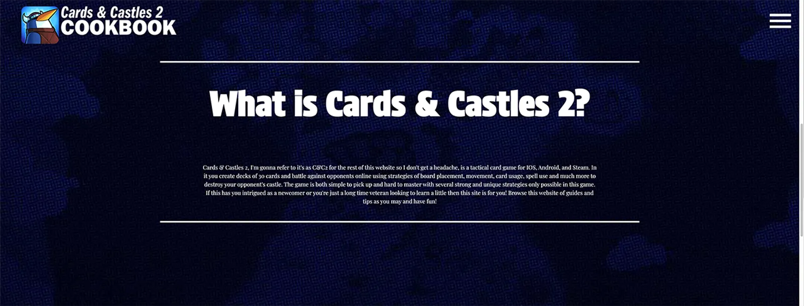 Screenshot of website homepage