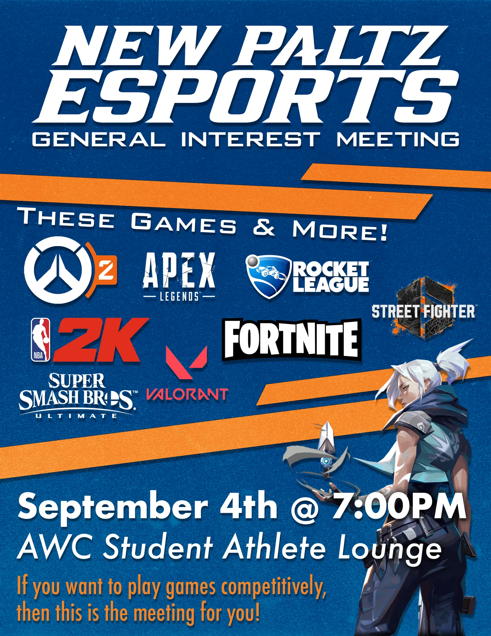 General Interest Meeting poster for New Paltz Esports